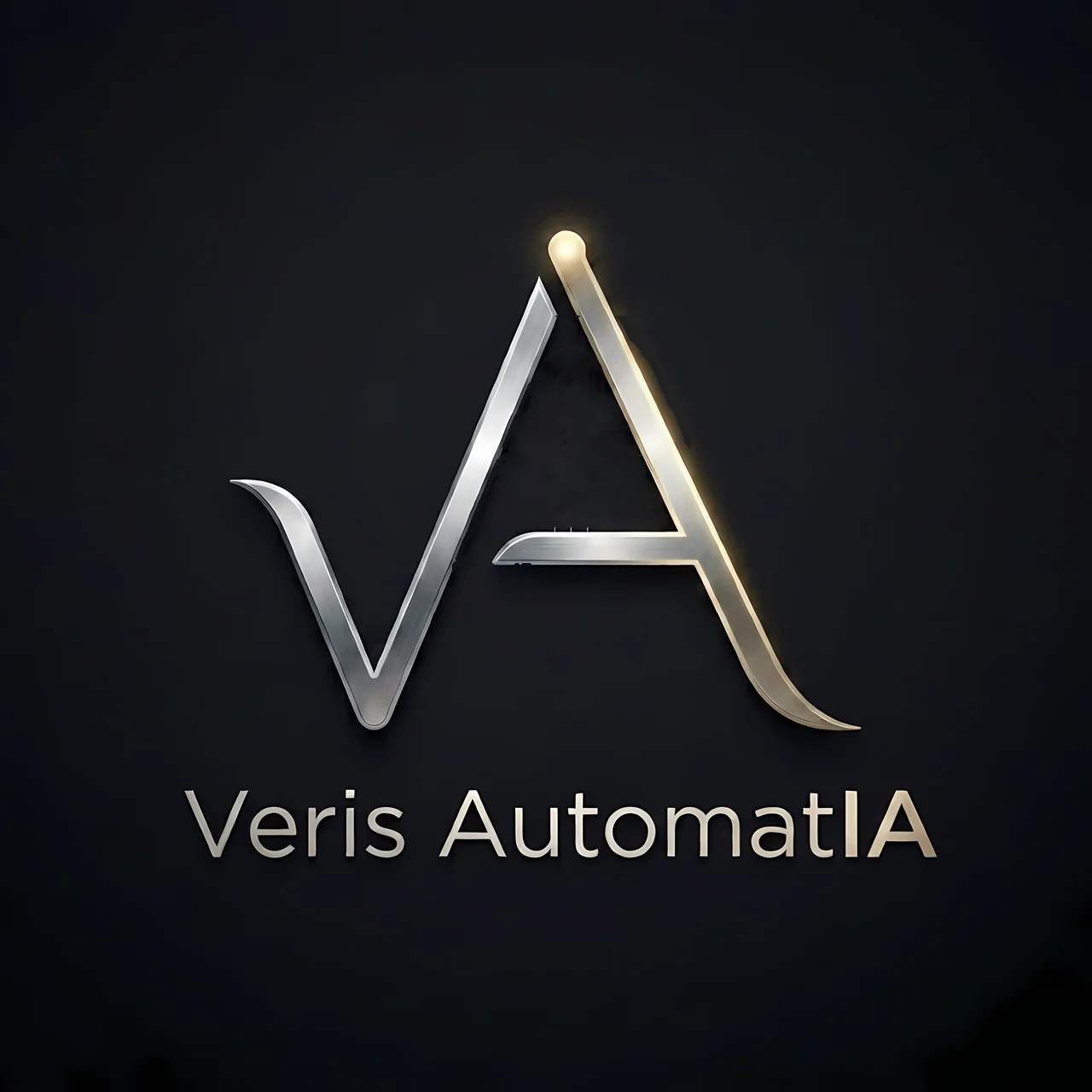 Veris Automatia — monograma VA metálico, V en plata y A en oro